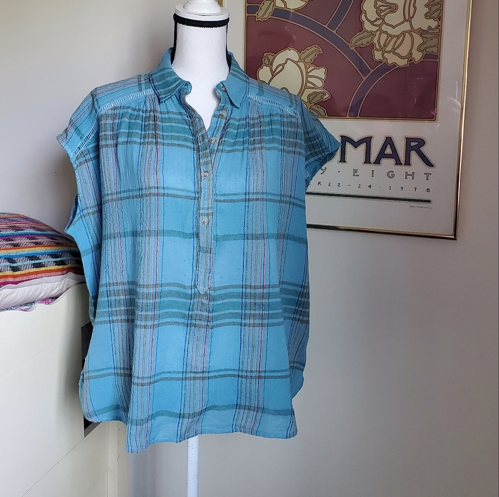 Anthropologie Oversized Plaid Pop-Over Top